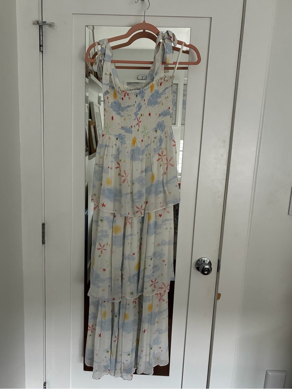 Hill House Tiered Floral Ellie Maxi Dress in Light Blue & White